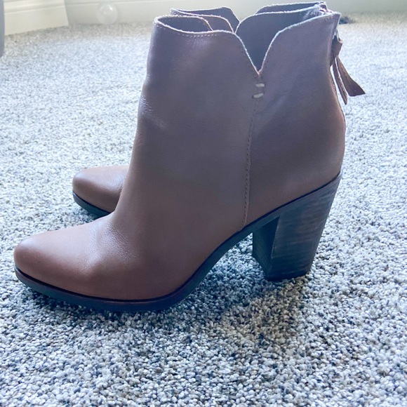 Bp Jett Lea Brown Cognac Leather Stack Block Heeled Ankle bootie - Picture 5 of 9
